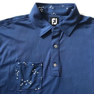 Footjoy Polo Shirt Men L Blue Flock of Birds Print Golf Stretch Wicking Athletic